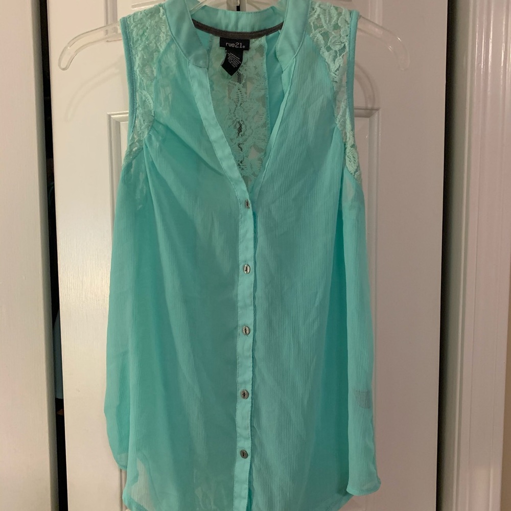 Sleeveless Lace Button Down